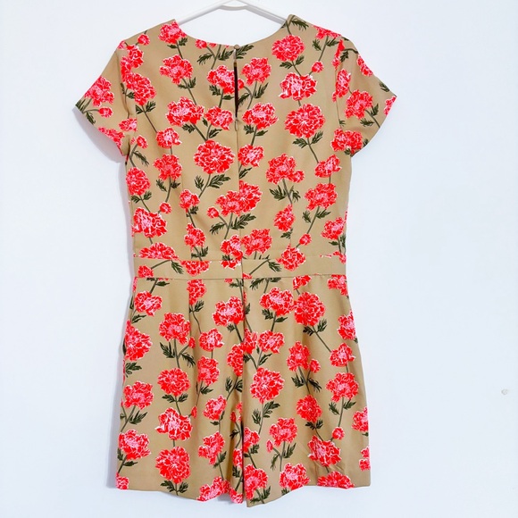 Banana Republic Floral Print Tailored Romper Size 4 Brown/Tan Red/Pink Flowers - Picture 2 of 9